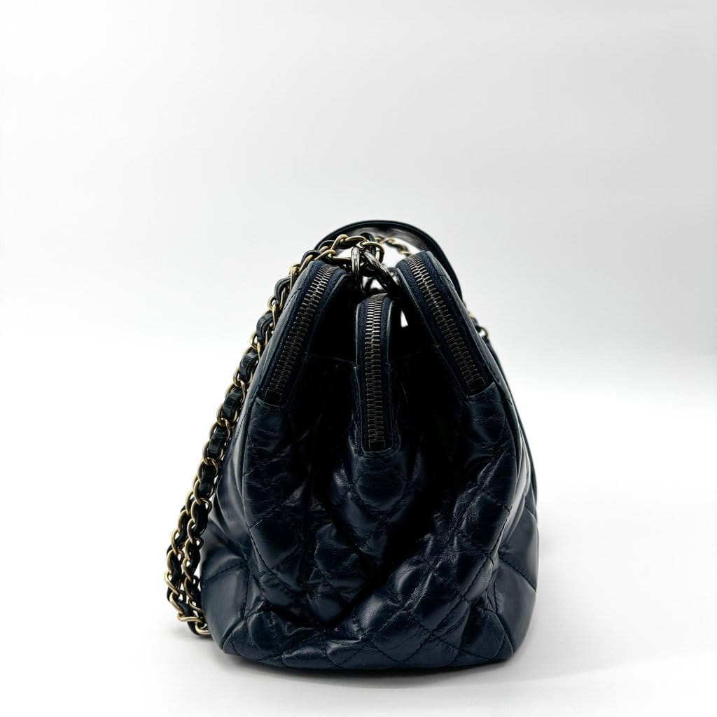 Chanel Vintage Lambskin Frame Chain Shoulder Bag Navy Gold Hardware