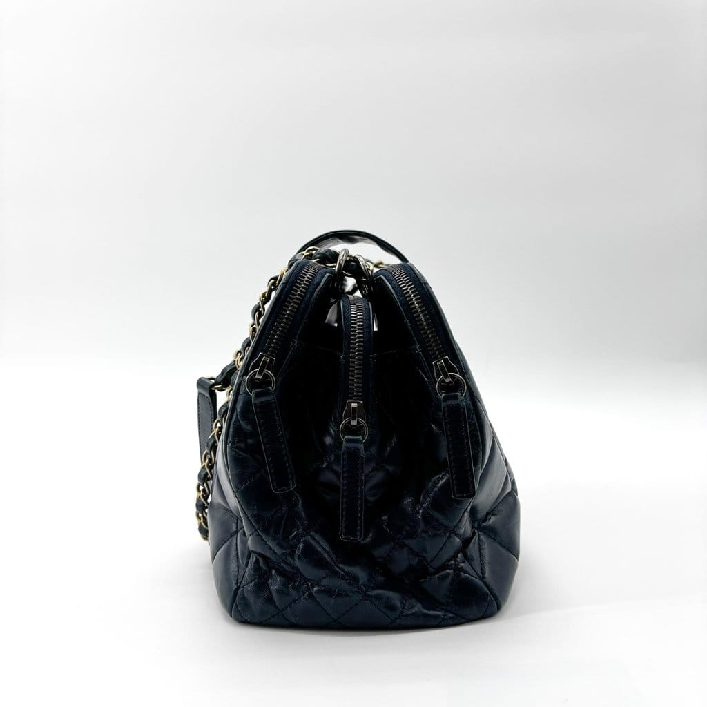 Chanel Vintage Lambskin Frame Chain Shoulder Bag Navy Gold Hardware