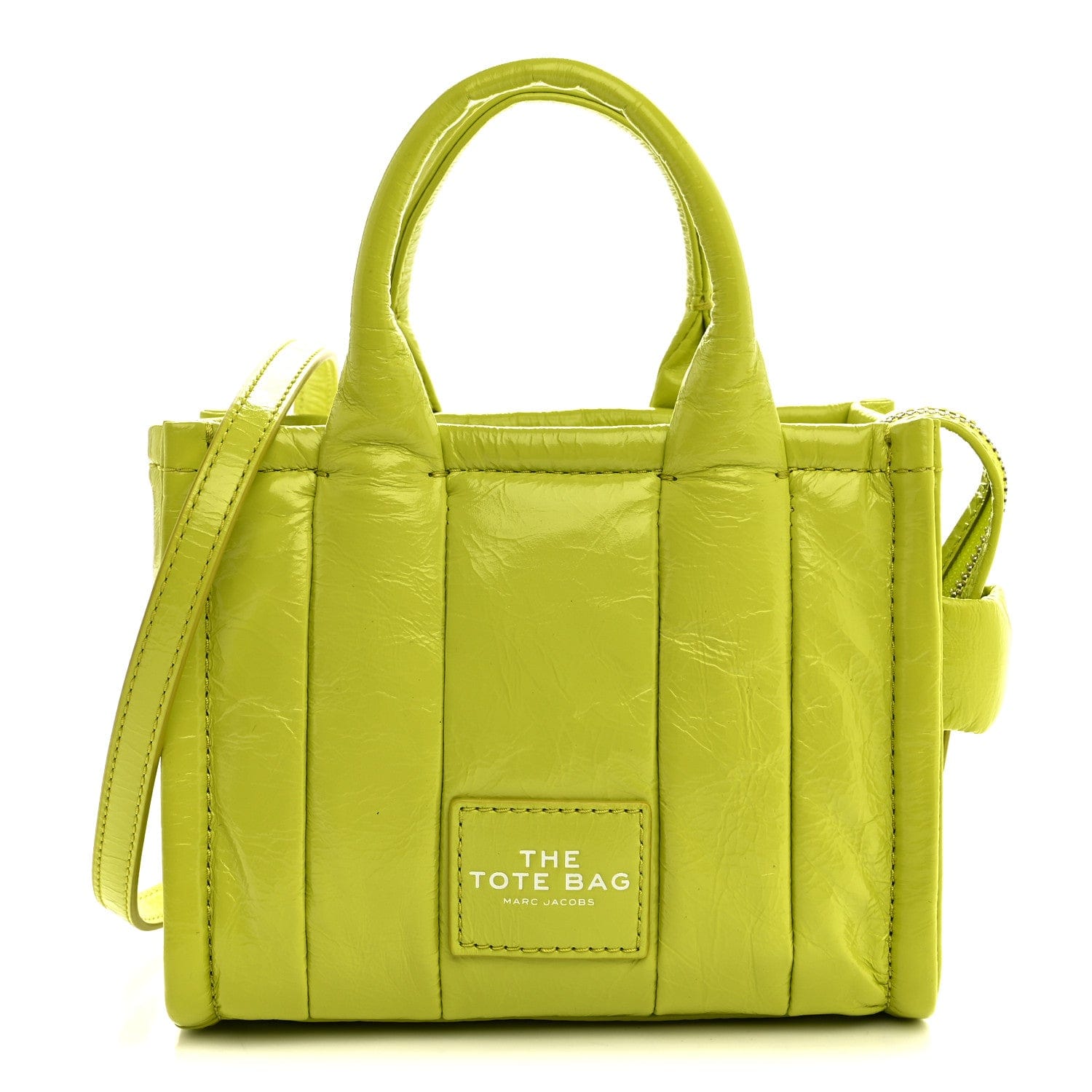 Marc Jacobs Shiny Crinkled Calfskin Mini The Tote Bag Acid Lime