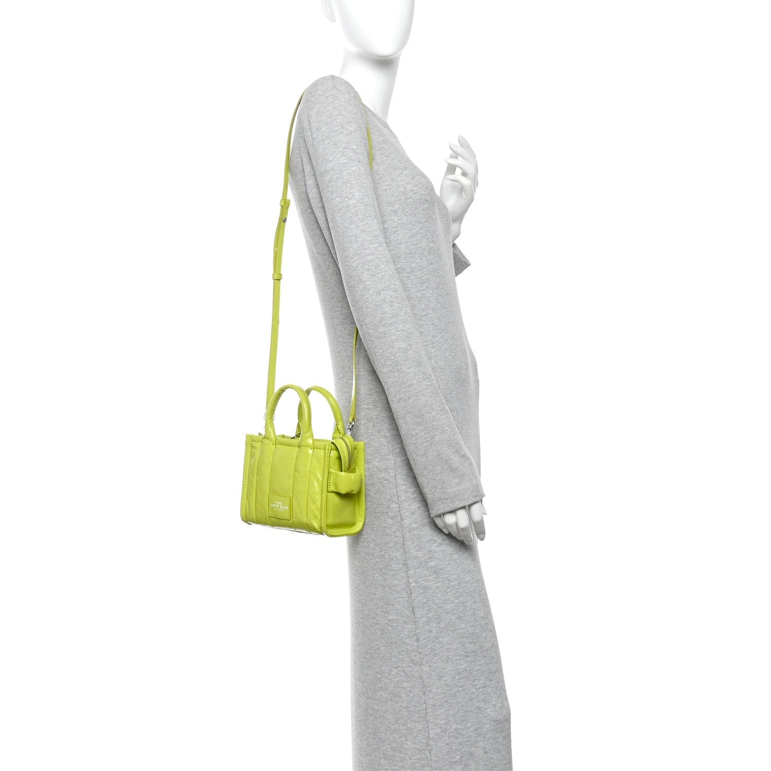 Marc Jacobs Shiny Crinkled Calfskin Mini The Tote Bag Acid Lime