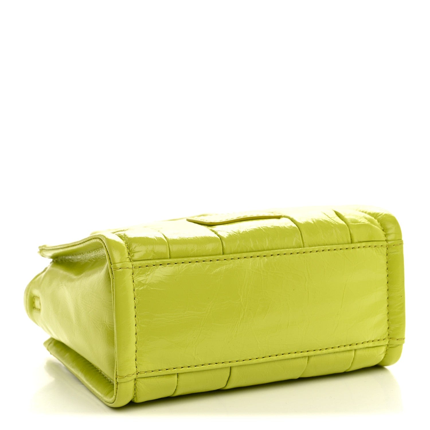 Marc Jacobs Shiny Crinkled Calfskin Mini The Tote Bag Acid Lime
