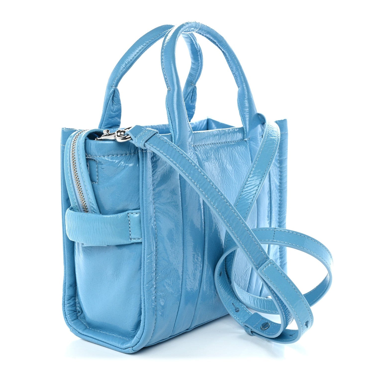 Marc Jacobs Shiny Crinkled Calfskin The Tote Bag Air Blue