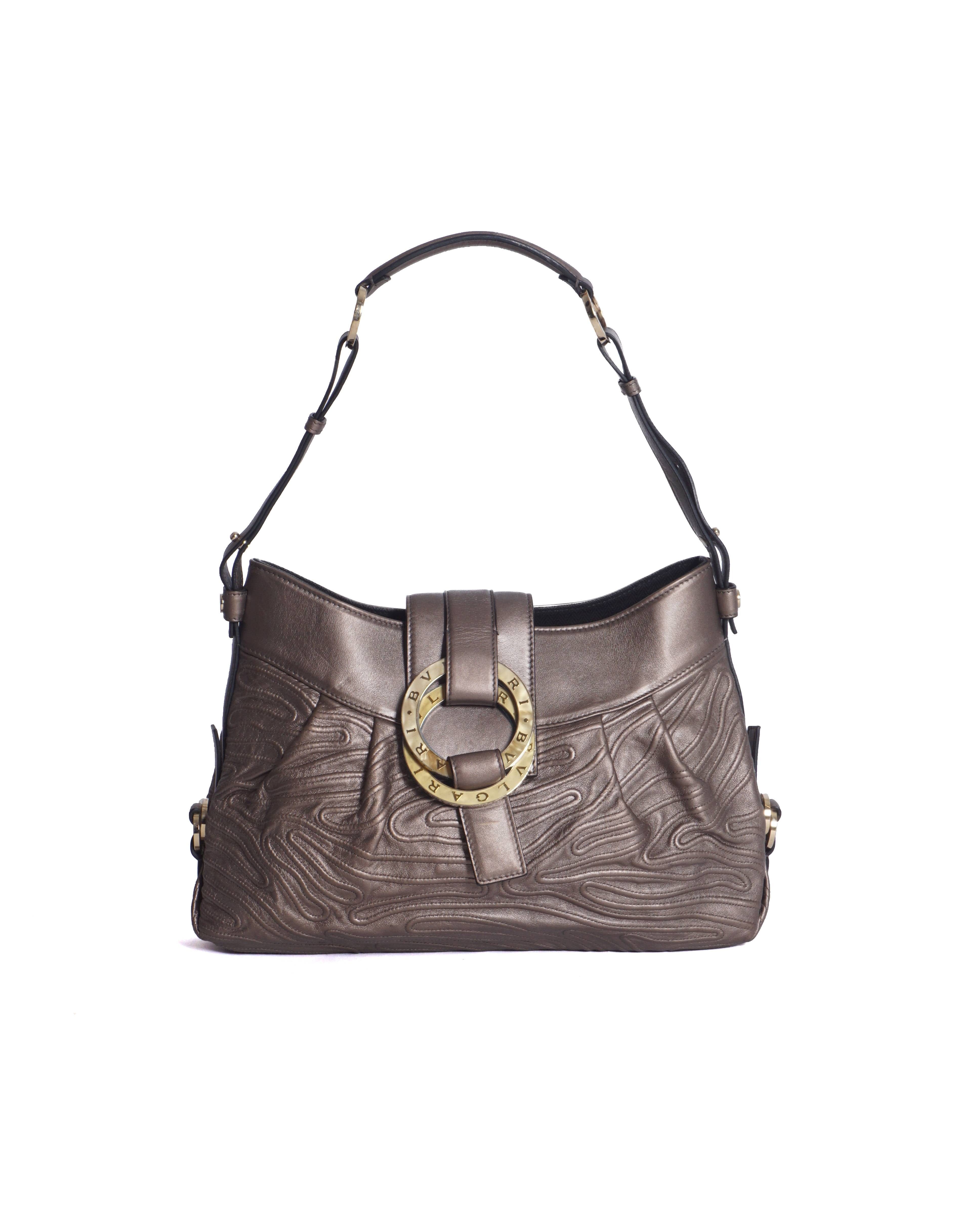 Bvlgari Chandra Metallic Calfskin Leather Hobo Bag