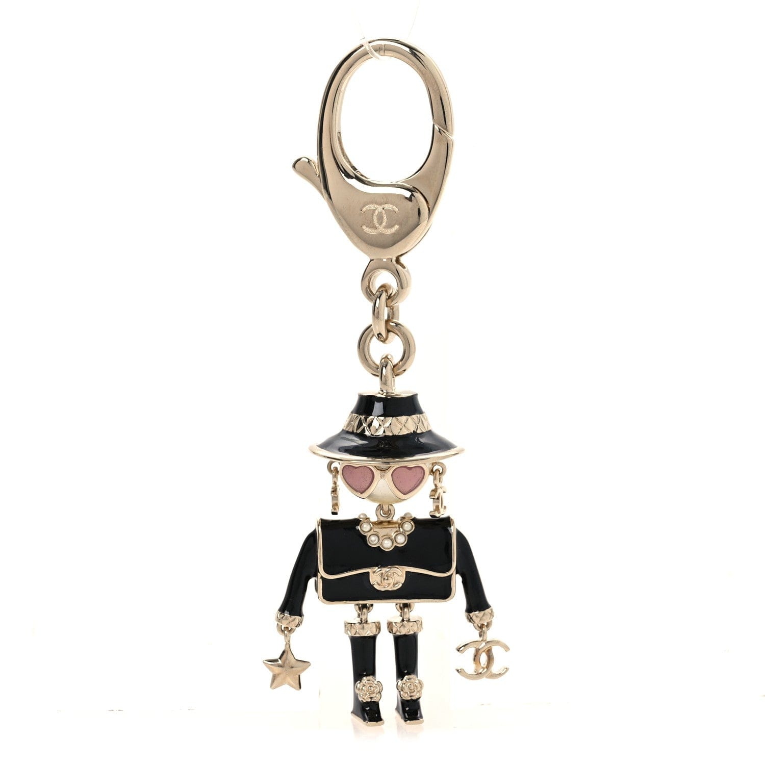 Chanel Metal Pearl Coco Mademoiselle Figurine Bag Charm Gold Black Gold Black