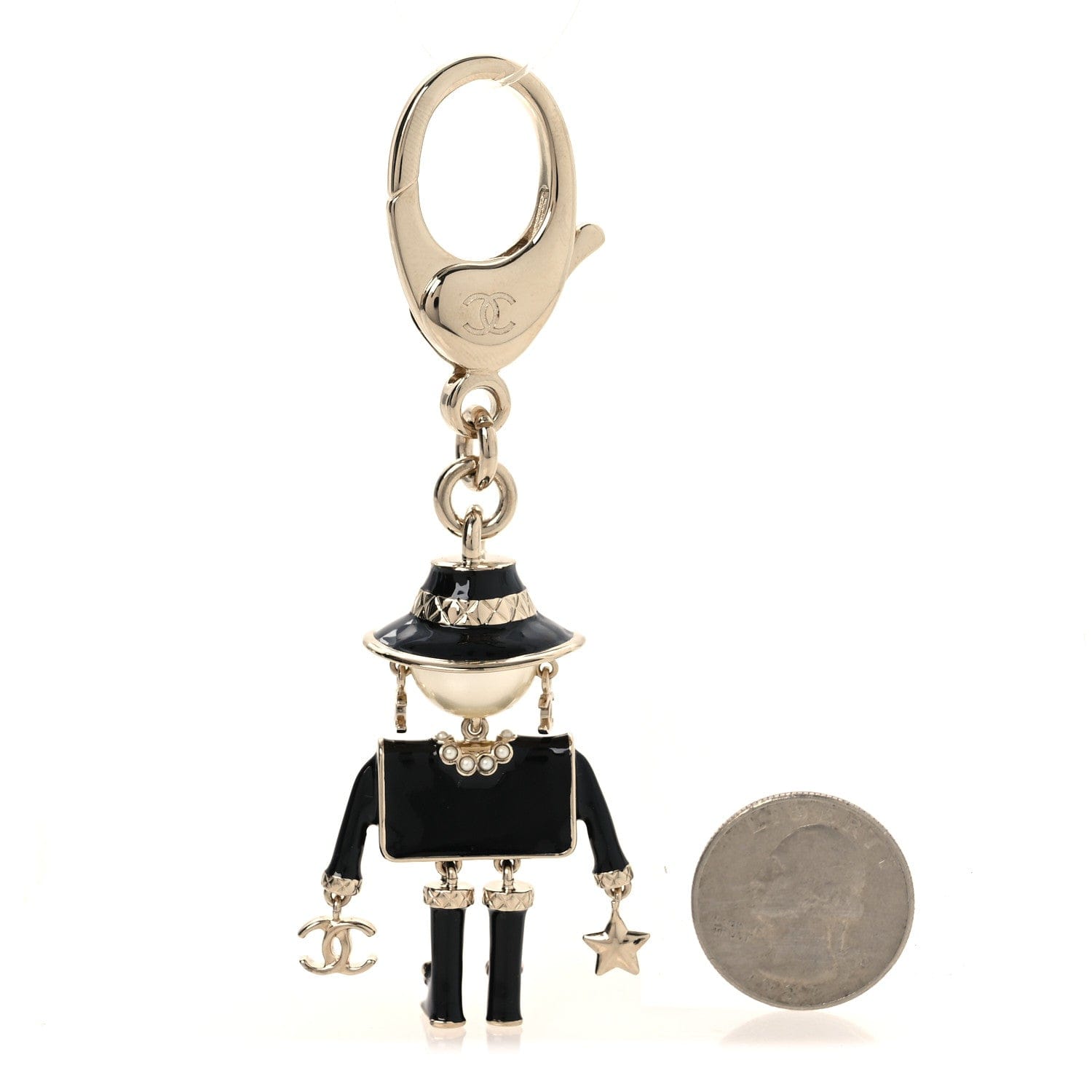 Chanel Metal Pearl Coco Mademoiselle Figurine Bag Charm Gold Black Gold Black