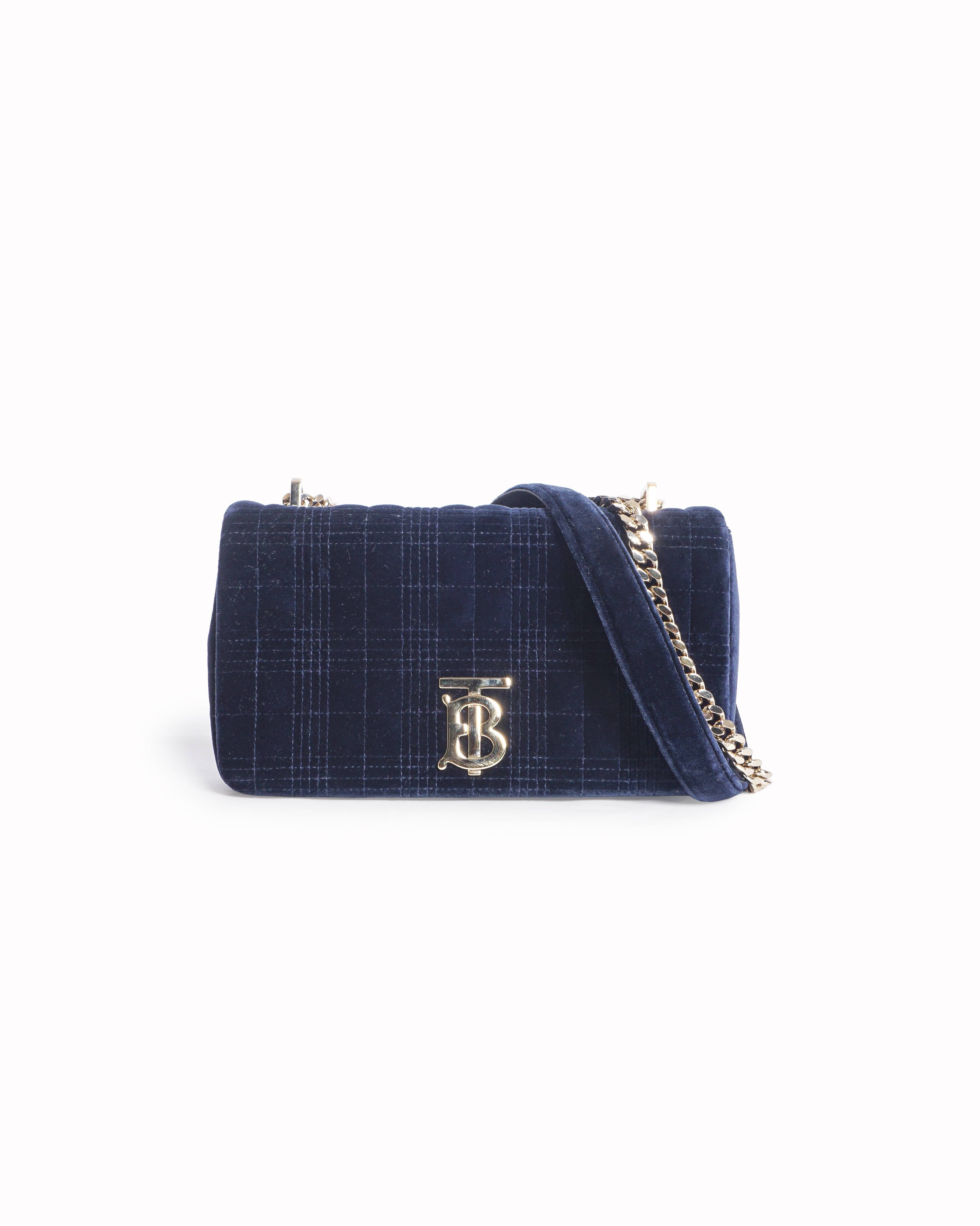 Burberry Navy Blue Quilted Velvet Small Lola Shoulder Bag