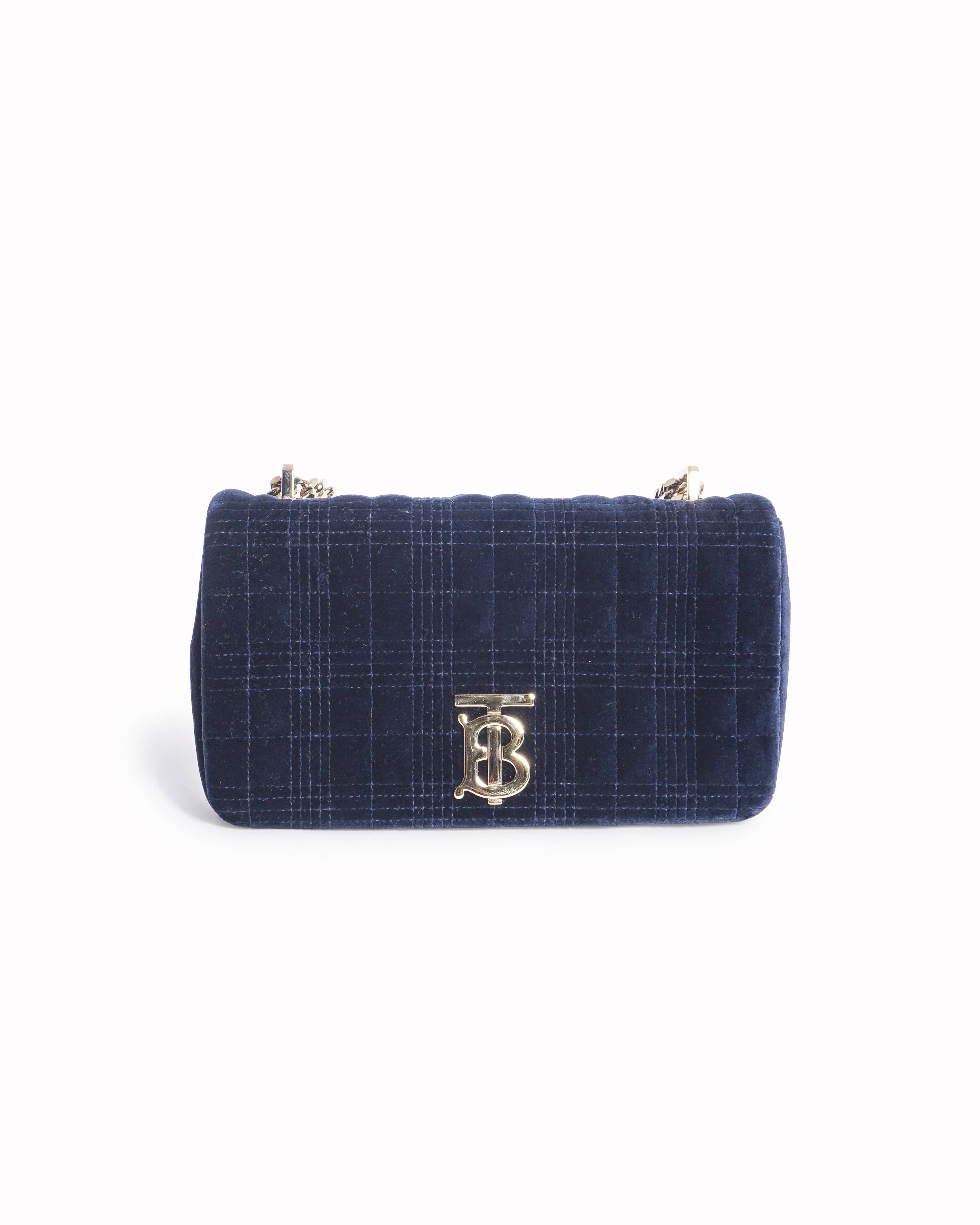 Burberry Navy Blue Quilted Velvet Small Lola Shoulder Bag