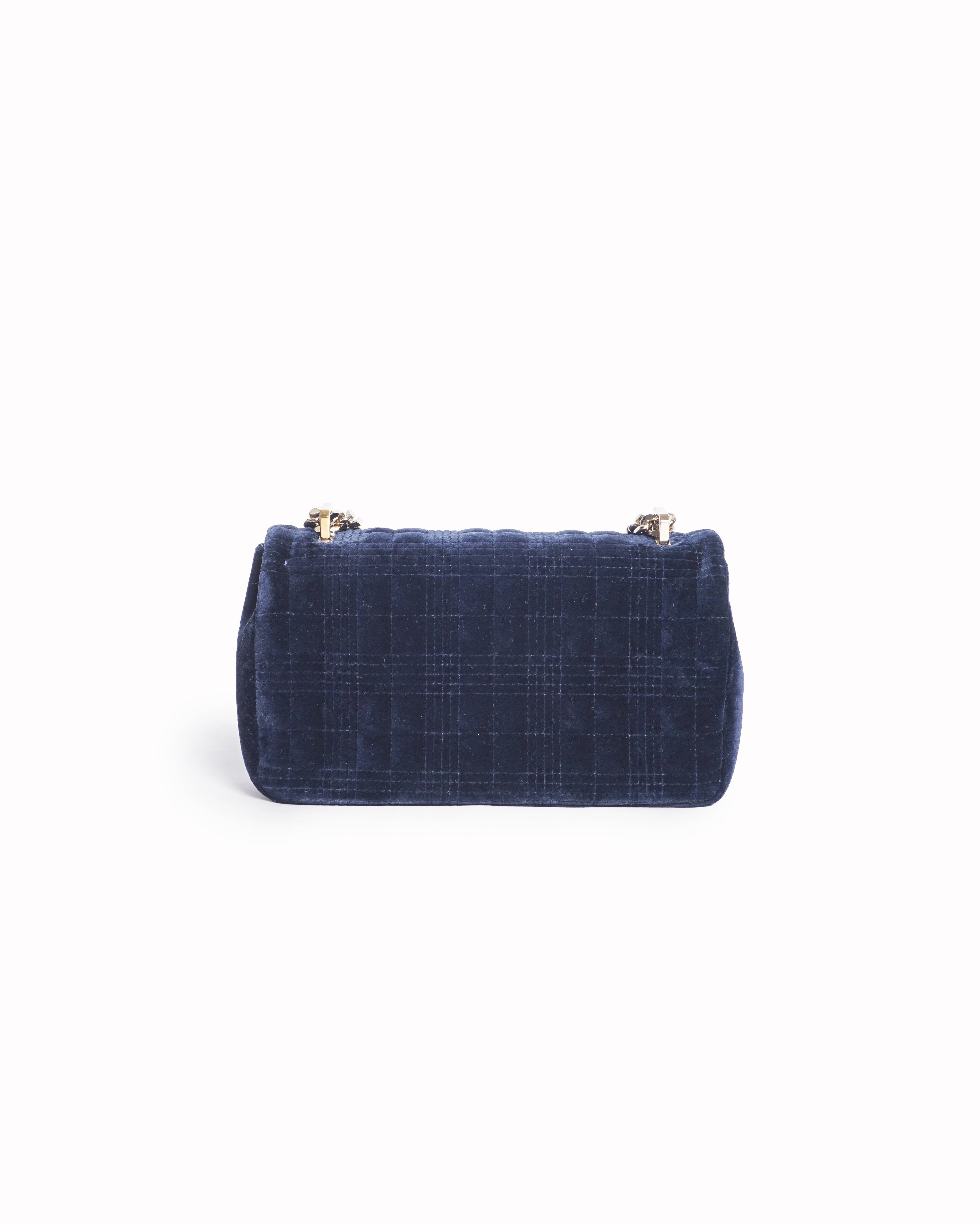 Burberry Navy Blue Quilted Velvet Small Lola Shoulder Bag
