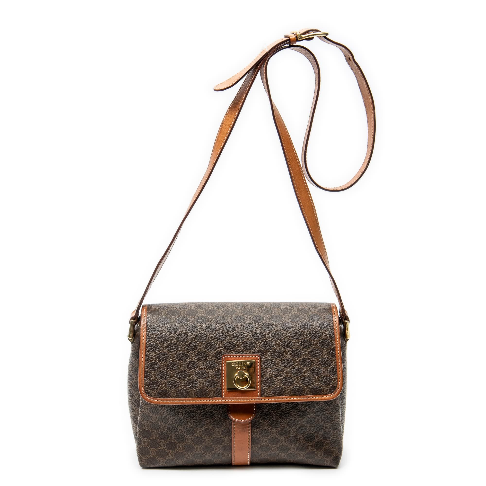 Celine Brown Coated Canvas Vintage Small Flap Crossbody ABC4322