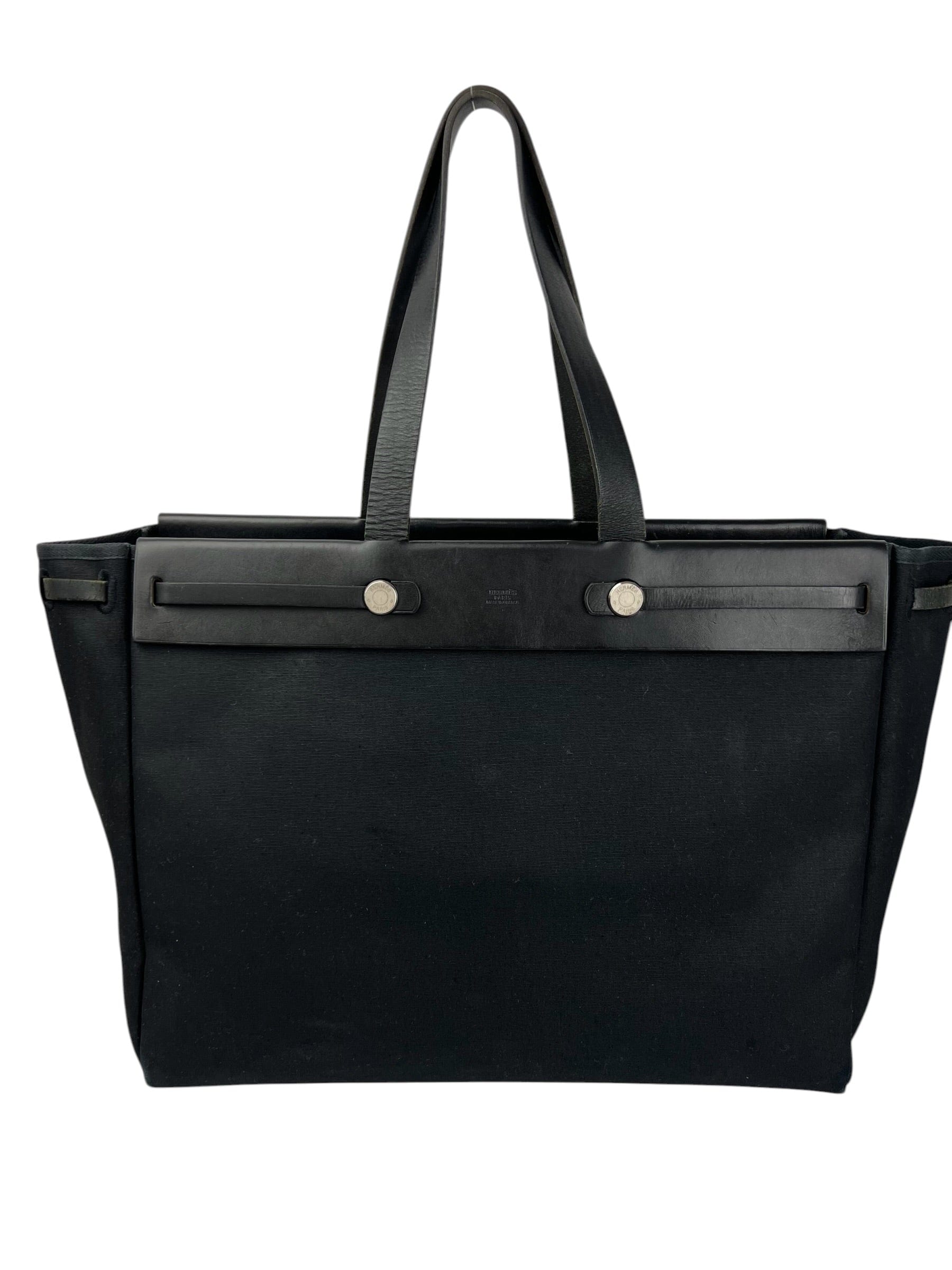 Hermes Black Toile Herbag (Two - In - One)