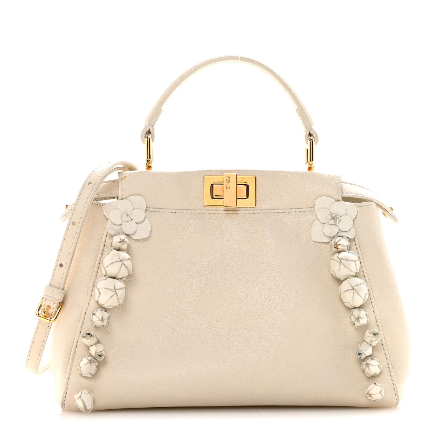 Fendi Nappa Rosebud Mini Peekaboo Iconic Satchel Bianco