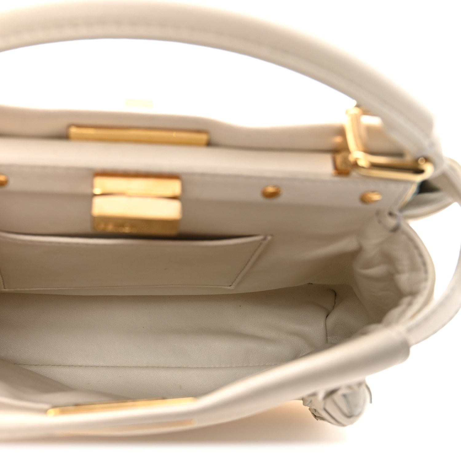 Fendi Nappa Rosebud Mini Peekaboo Iconic Satchel Bianco