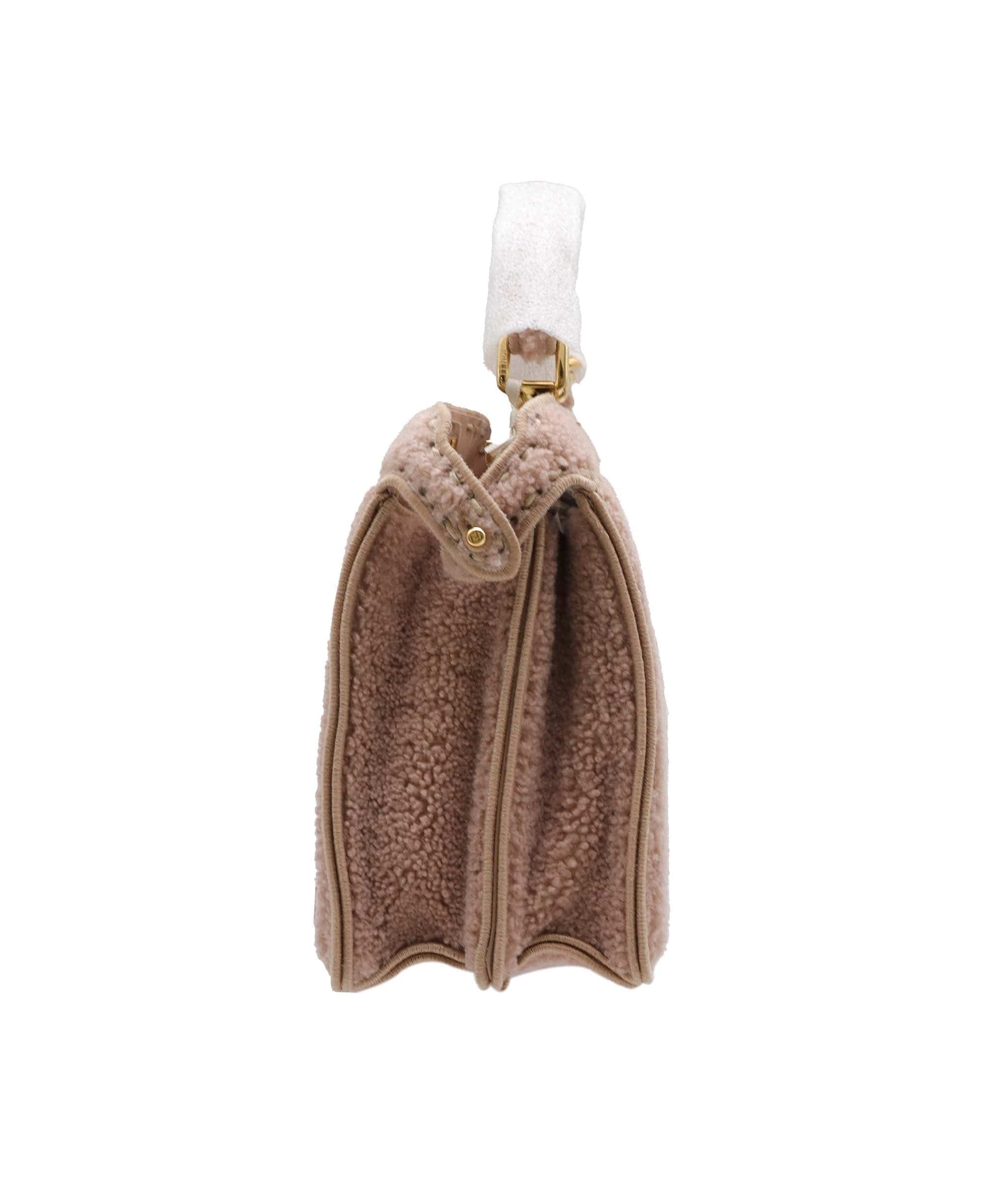 Fendi Nude Shearling Peekaboo Bag GHW AGC2033