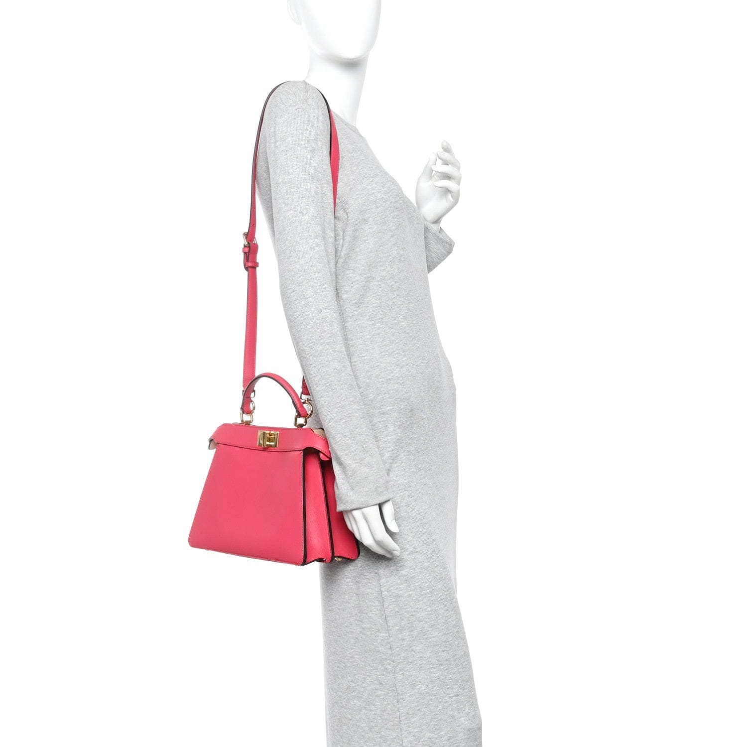Fendi Vitello Seta Shiny Nappa Small Peekaboo I SEE U Satchel Lampone Light Rose