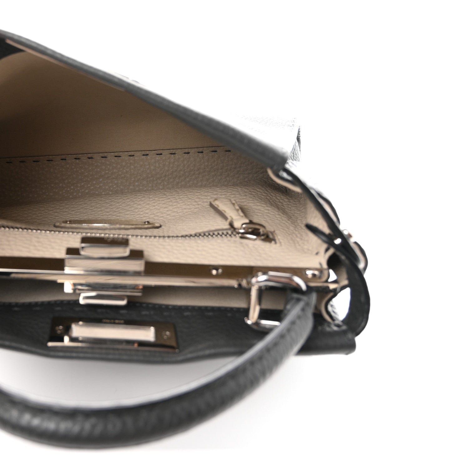 Fendi Cuoio Romano Selleria Bi - Color Medium Peekaboo Iconic Satchel Asfalto Latte