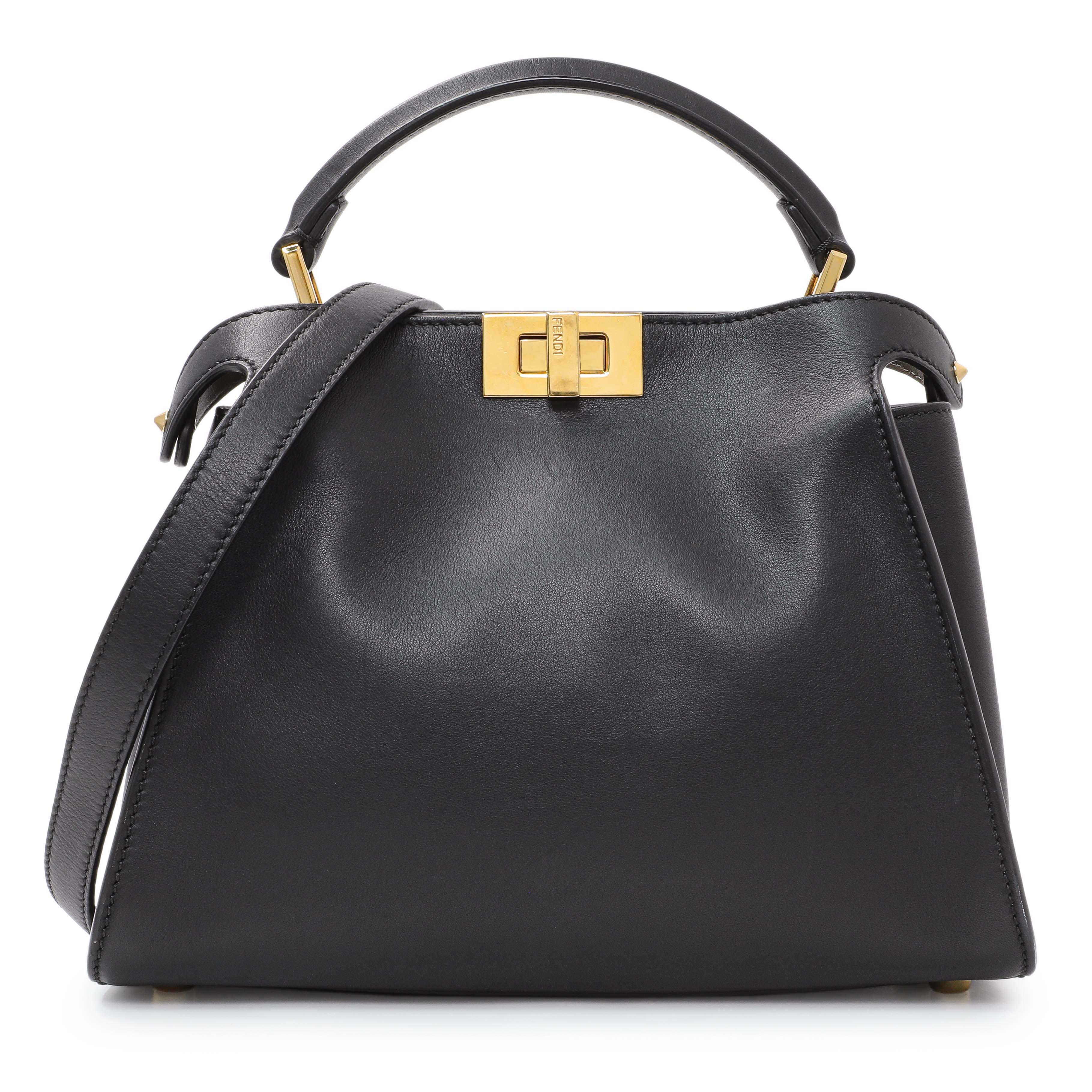 Fendi Black Vitello Medium Peekaboo Iconic Essentially Satchel