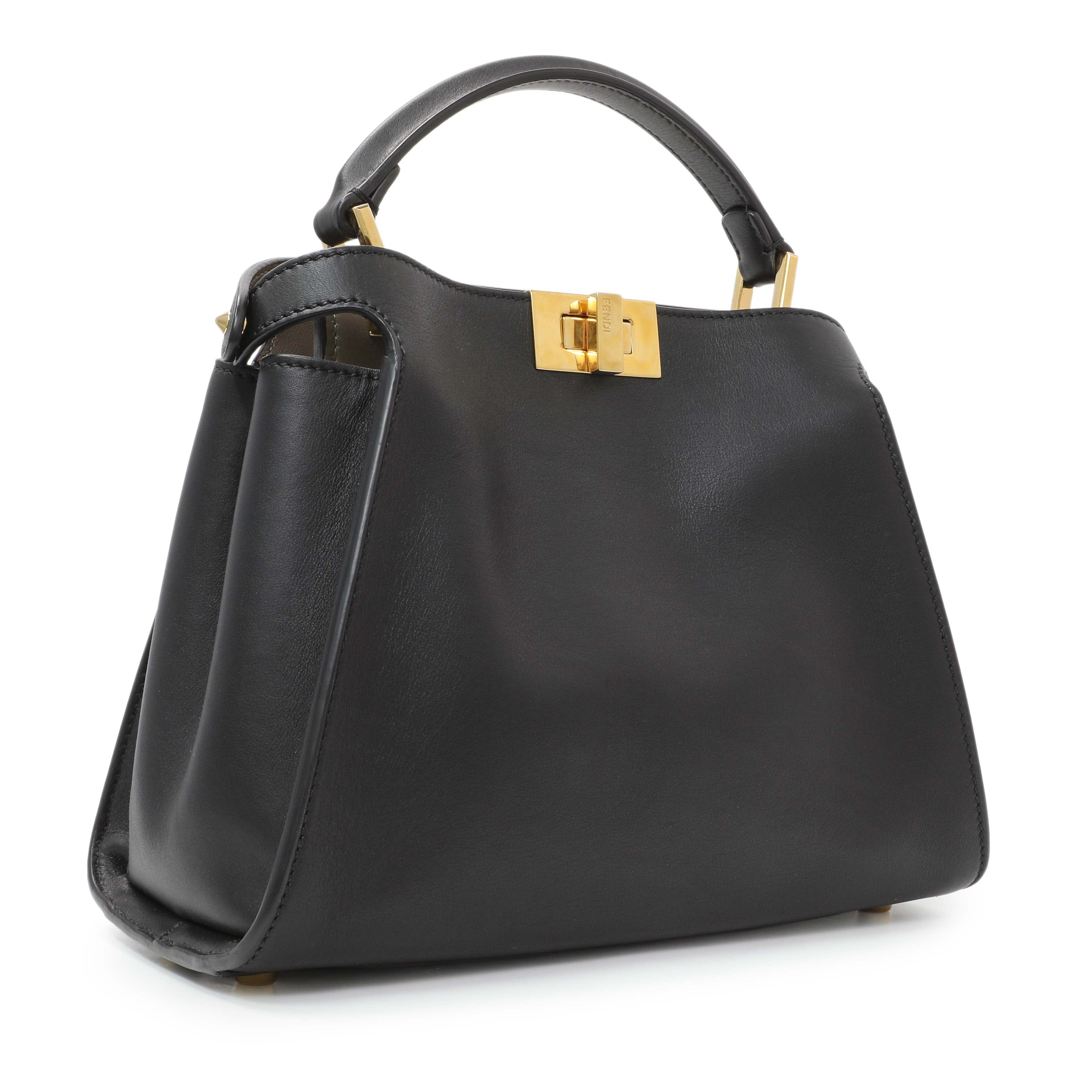 Fendi Black Vitello Medium Peekaboo Iconic Essentially Satchel