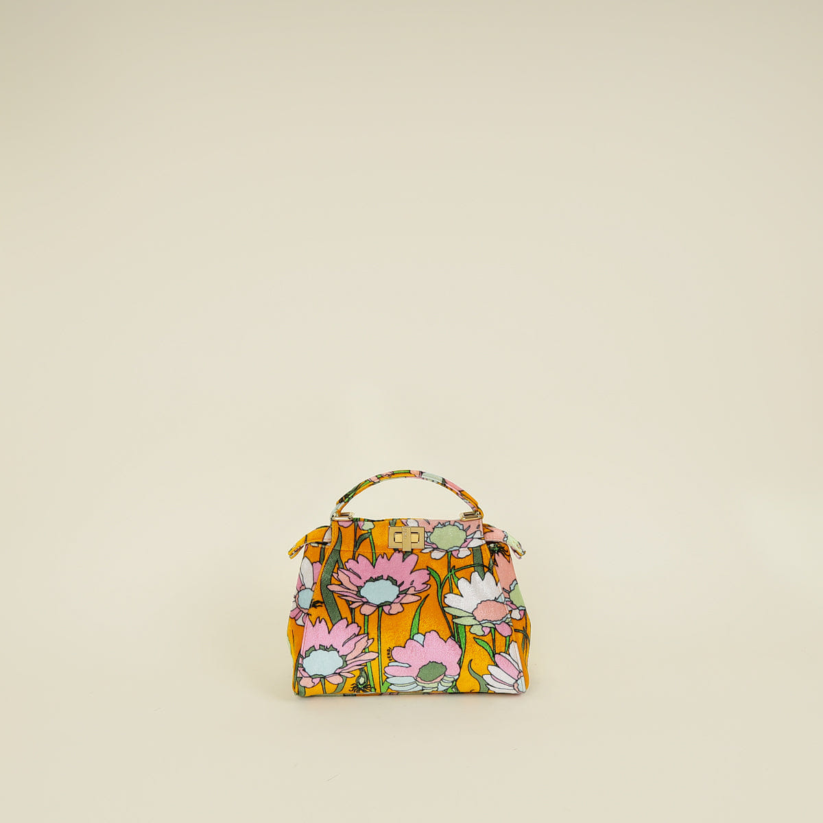 Fendi Yellow Multicolor Velvet Floral Mini Peekaboo Bag