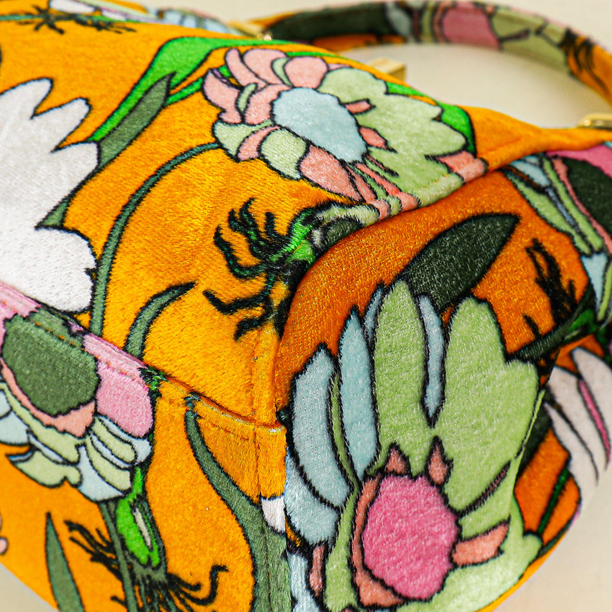 Fendi Yellow Multicolor Velvet Floral Mini Peekaboo Bag
