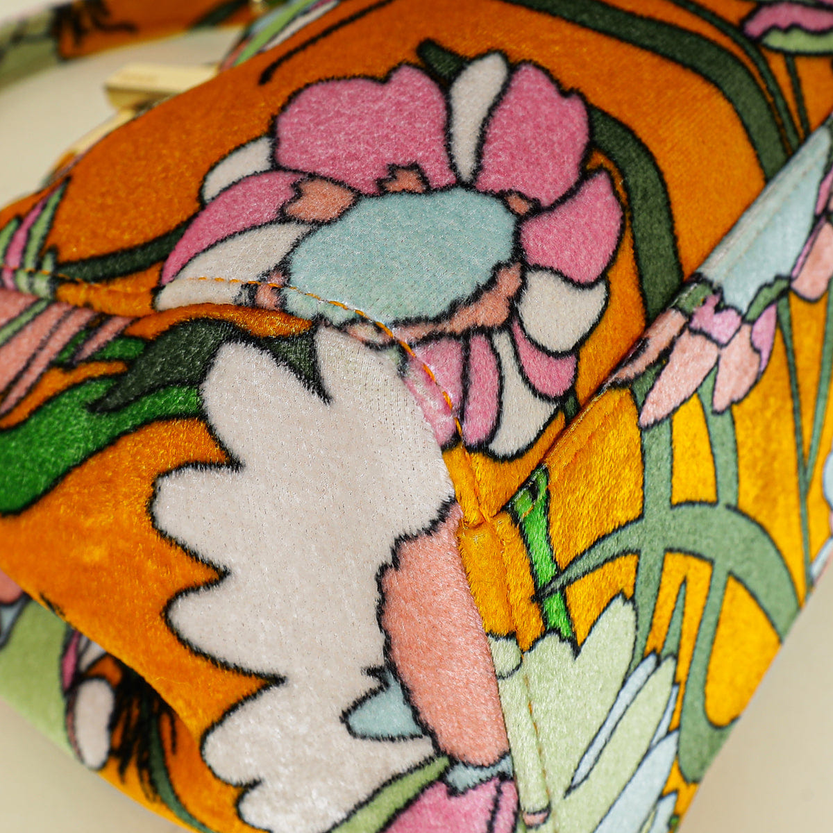 Fendi Yellow Multicolor Velvet Floral Mini Peekaboo Bag