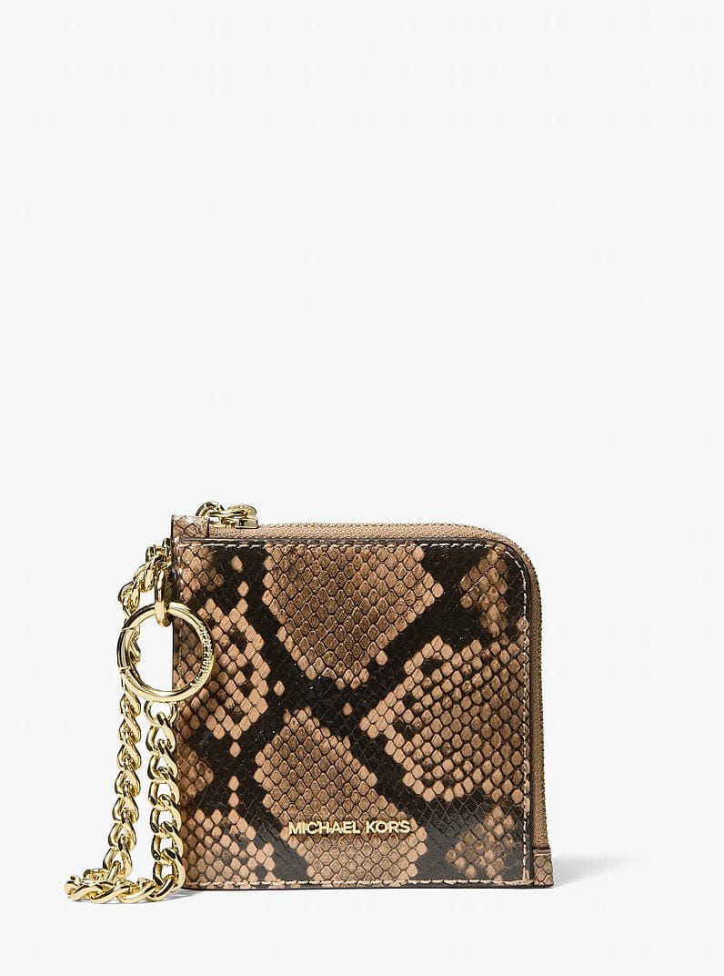 Michael Kors Jet Set Travel Medium Snake Embossed Chain Wallet Camel