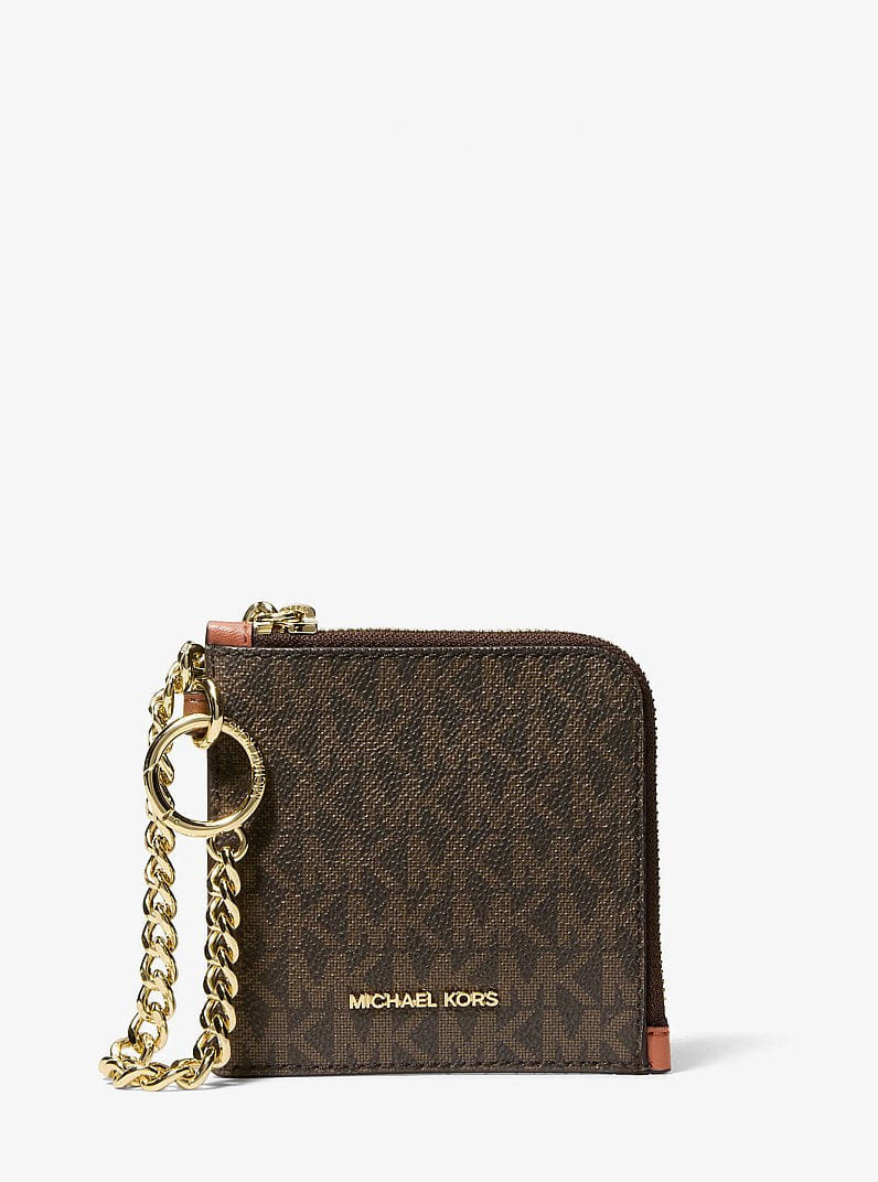 Michael Kors Jet Set Travel Signature Logo Chain Wallet Brown