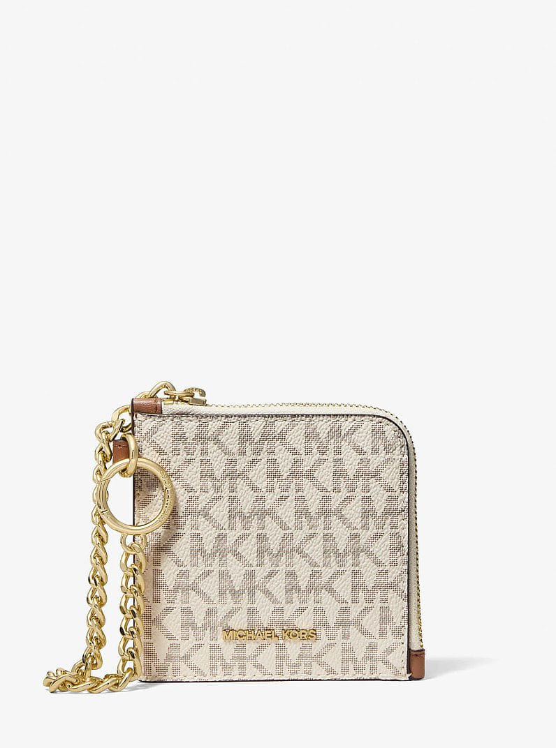 Michael Kors Jet Set Travel Signature Logo Chain Wallet Vanilla