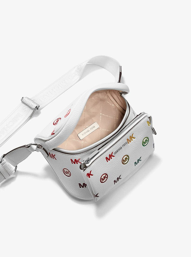 Michael Kors Slater Medium Rainbow Logo Embossed Sling Pack Optic White