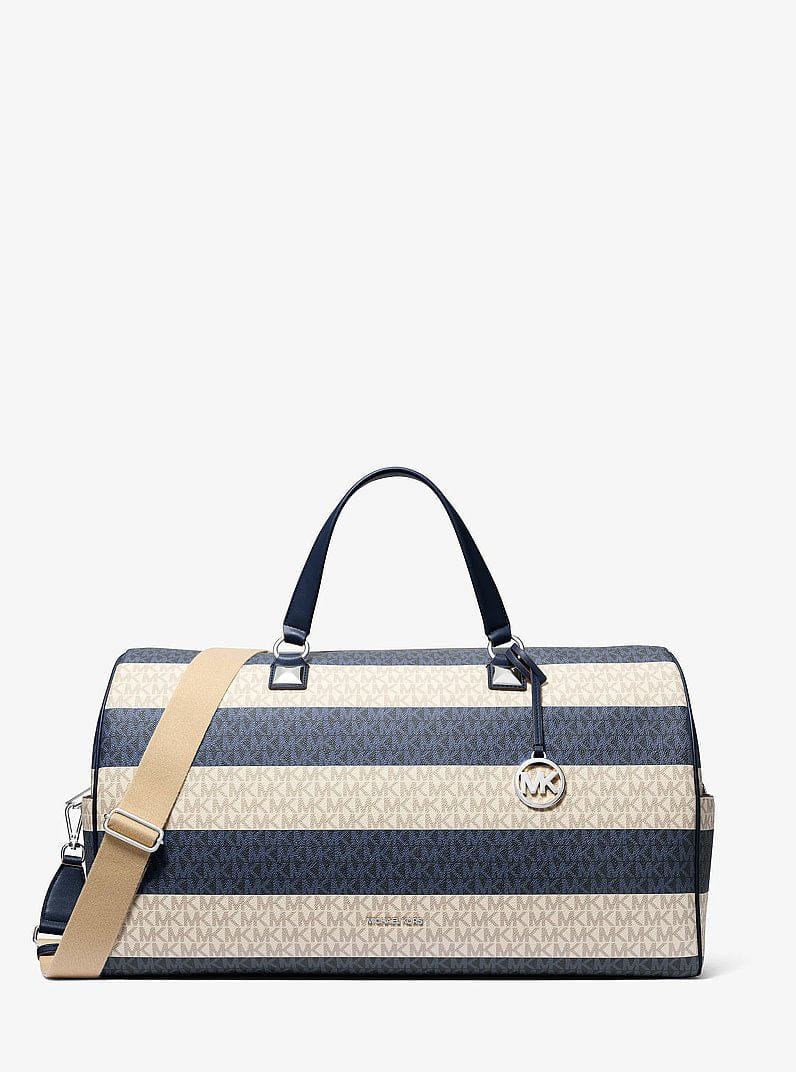 Michael Kors Grayson Extra - Large Striped Signature Logo Weekender Bag Navy