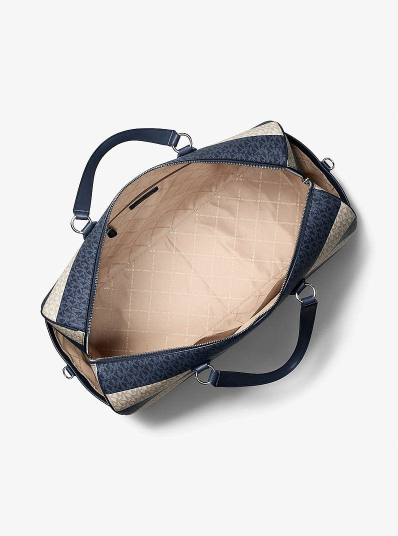 Michael Kors Grayson Extra - Large Striped Signature Logo Weekender Bag Navy
