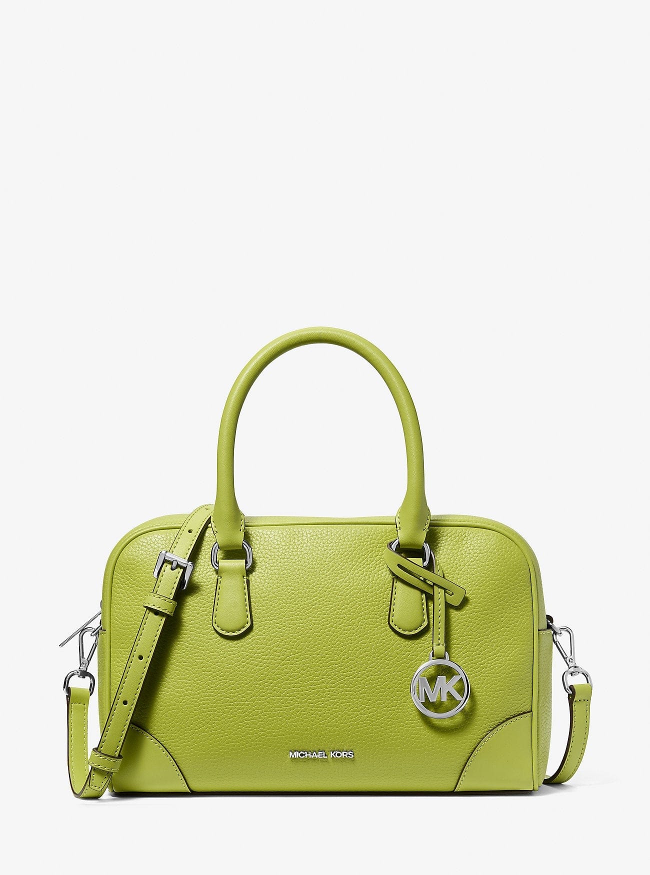Michael Kors Thompson Medium Pebbled Leather Satchel Lime