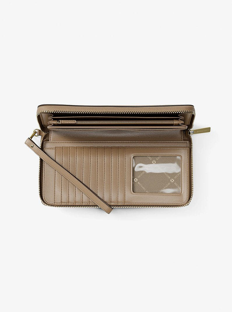 Michael Kors Jet Set Travel Large Pebbled Leather Wristlet Camel