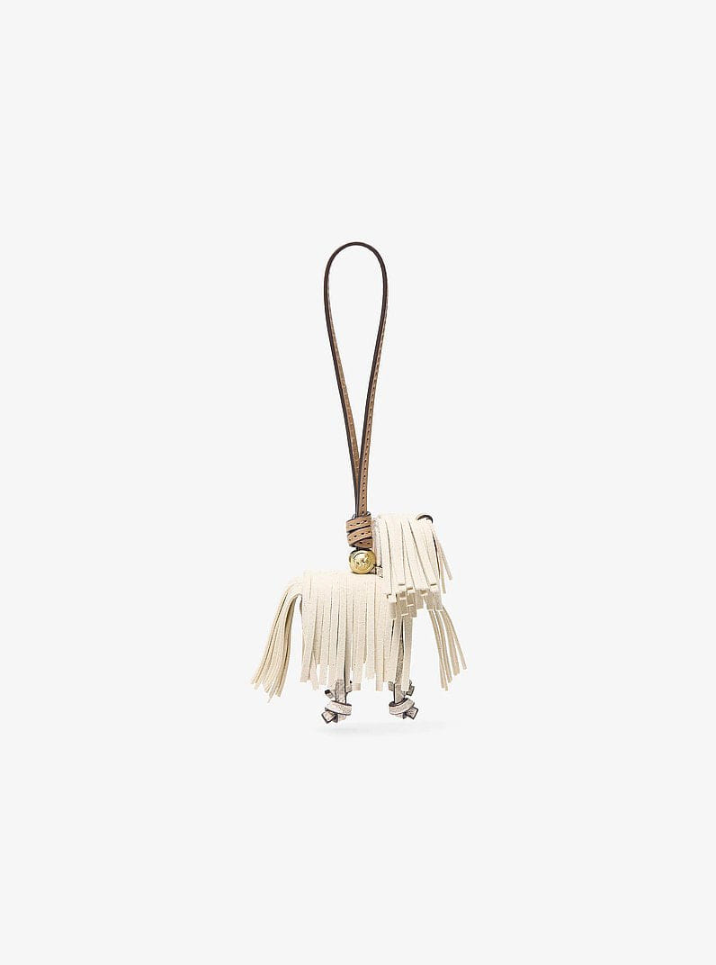 Michael Kors Leather Shaggy Dog Bag Charm Lt Cream