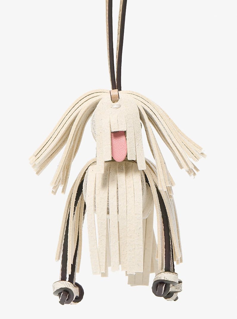 Michael Kors Leather Shaggy Dog Bag Charm Lt Cream