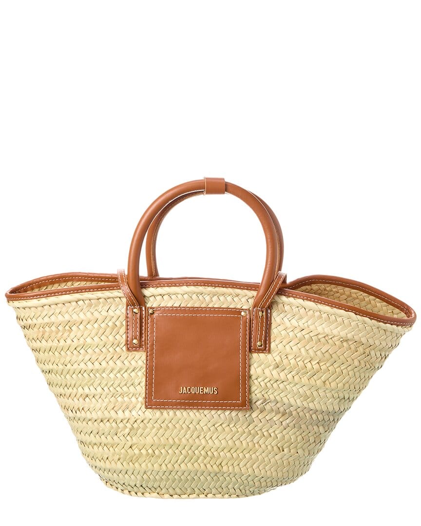 Jacquemus Le Panier Soli Palm & Leather Tote, Brown
