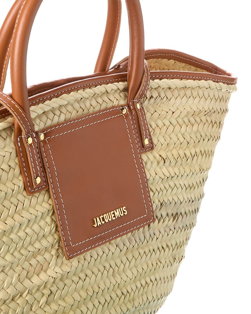 Jacquemus Le Panier Soli Palm & Leather Tote, Brown