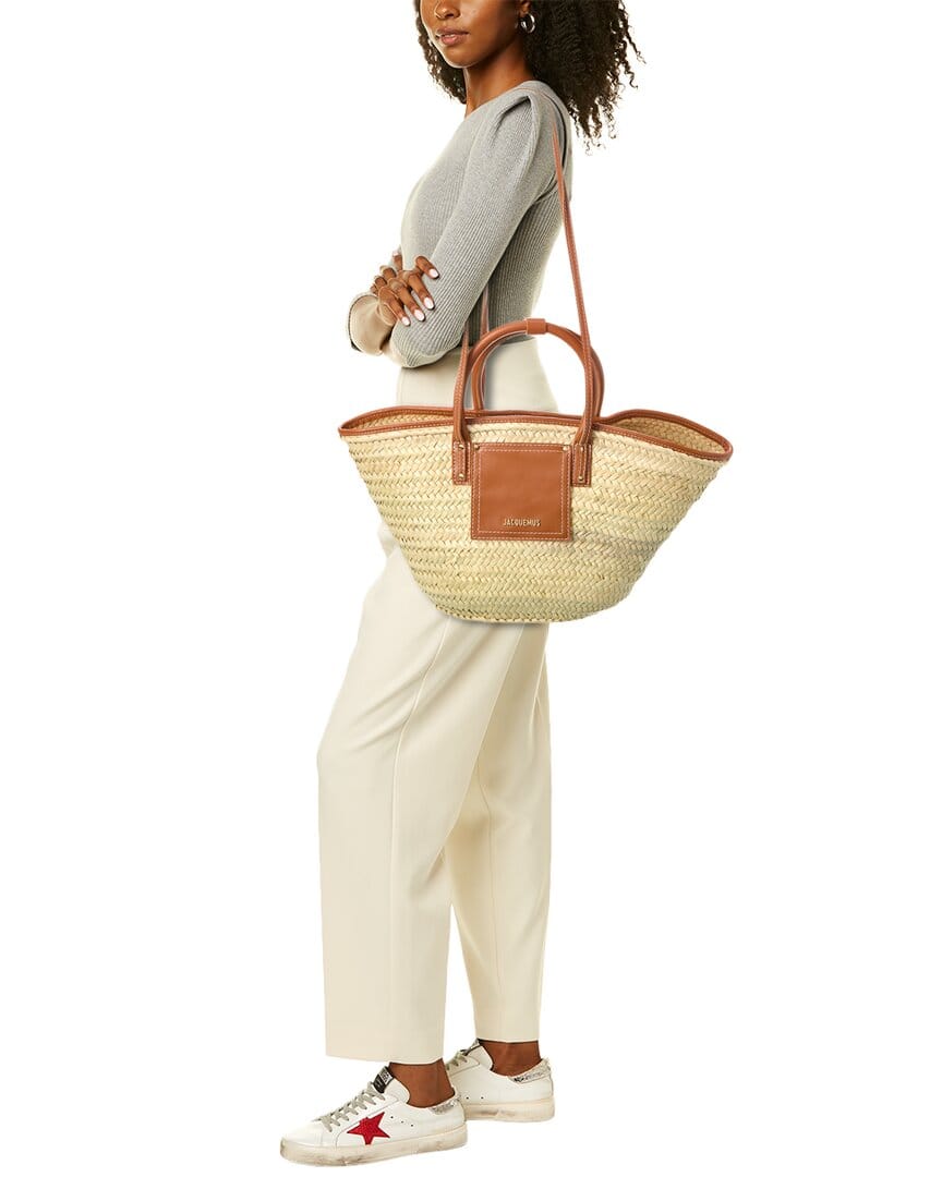 Jacquemus Le Panier Soli Palm & Leather Tote, Brown