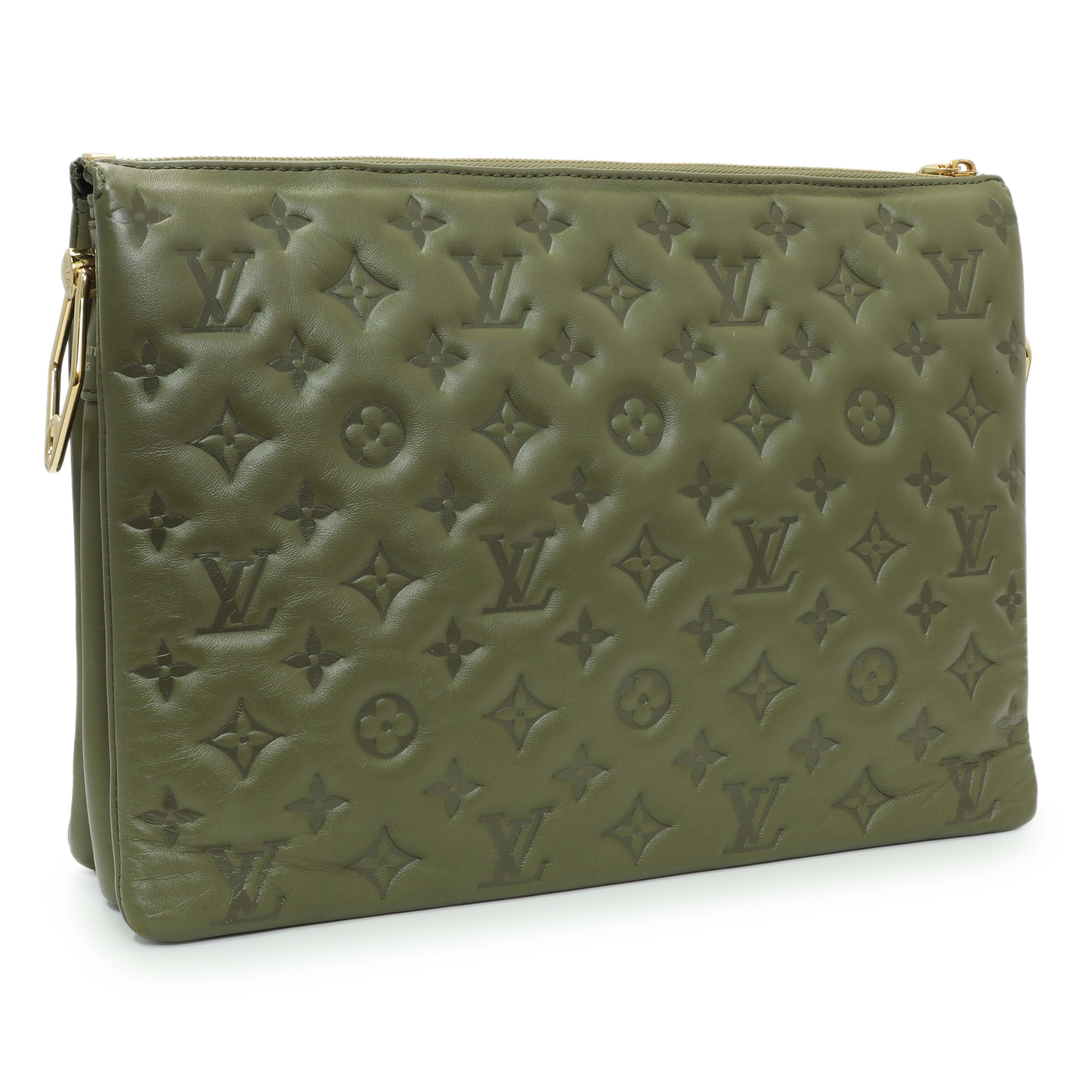 Louis Vuitton Green Monogram Embossed Lambskin Coussin MM