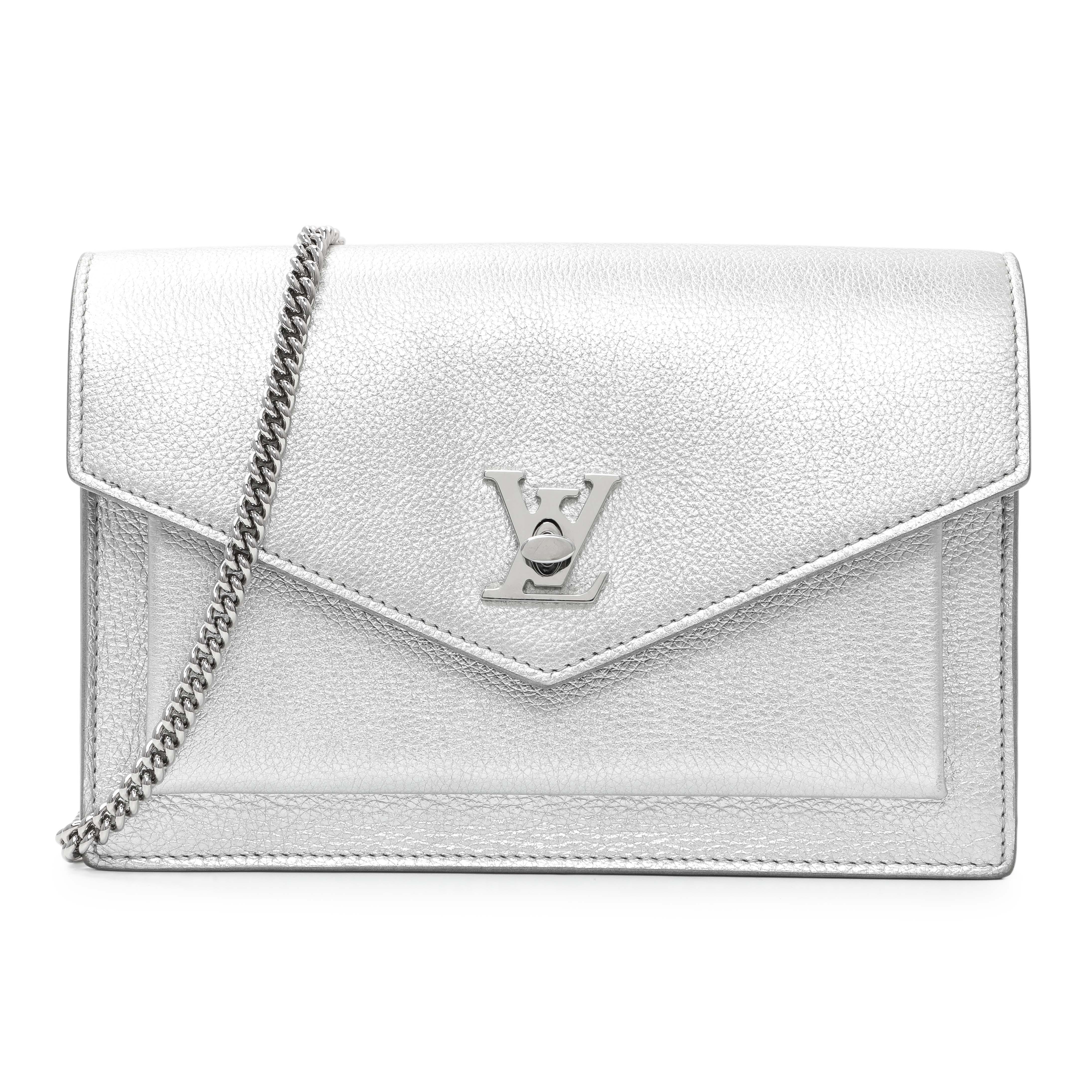 Louis Vuitton Silver Soft Calfskin Mylockme Chain Pochette
