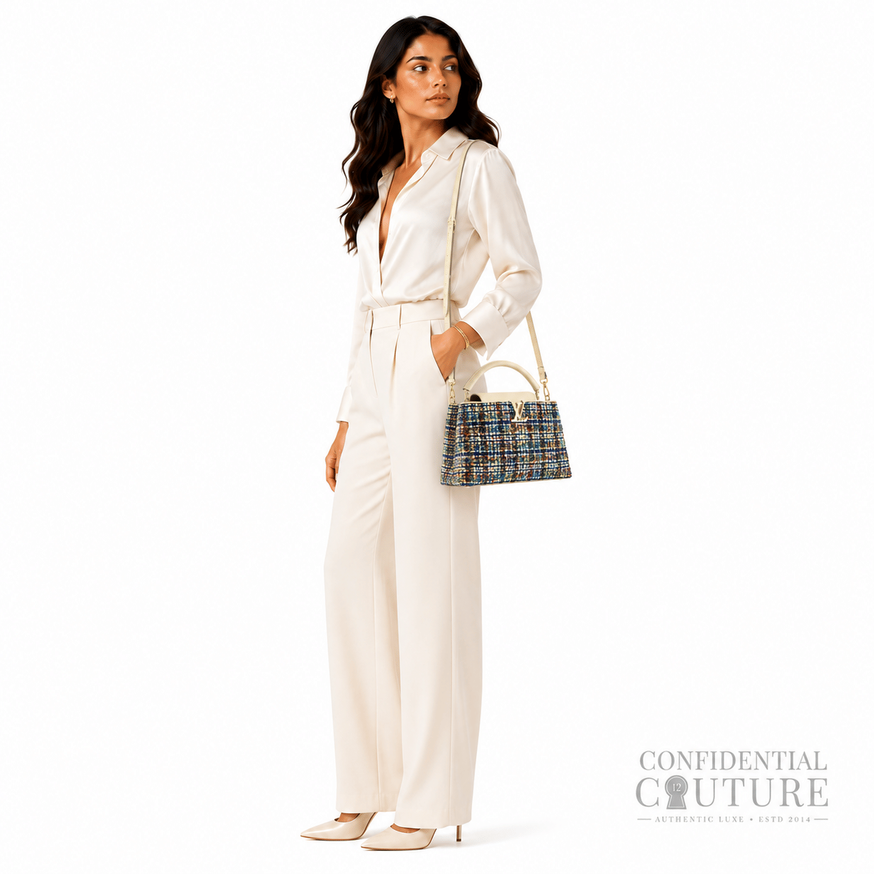 Louis Vuitton Capucines Tweed Multi - Colour MM Bag