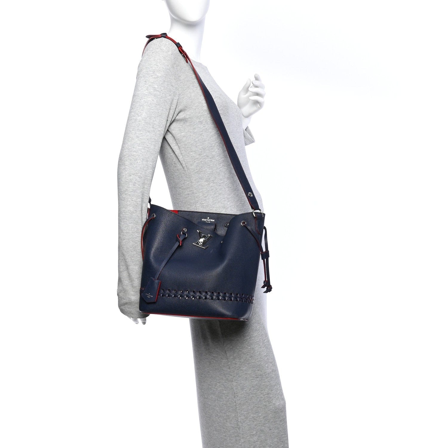 Louis Vuitton Soft Calfskin Braided Lockme Bucket Marine Rouge