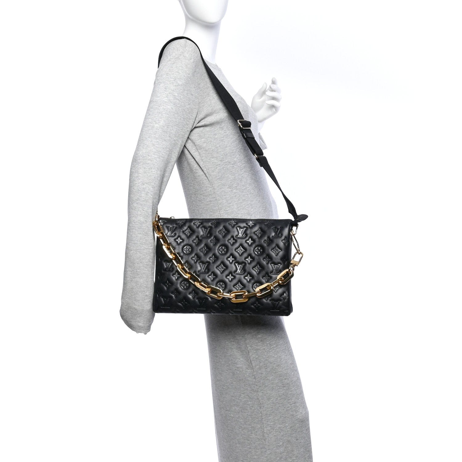 Louis Vuitton Lambskin Embossed Monogram Coussin MM Black