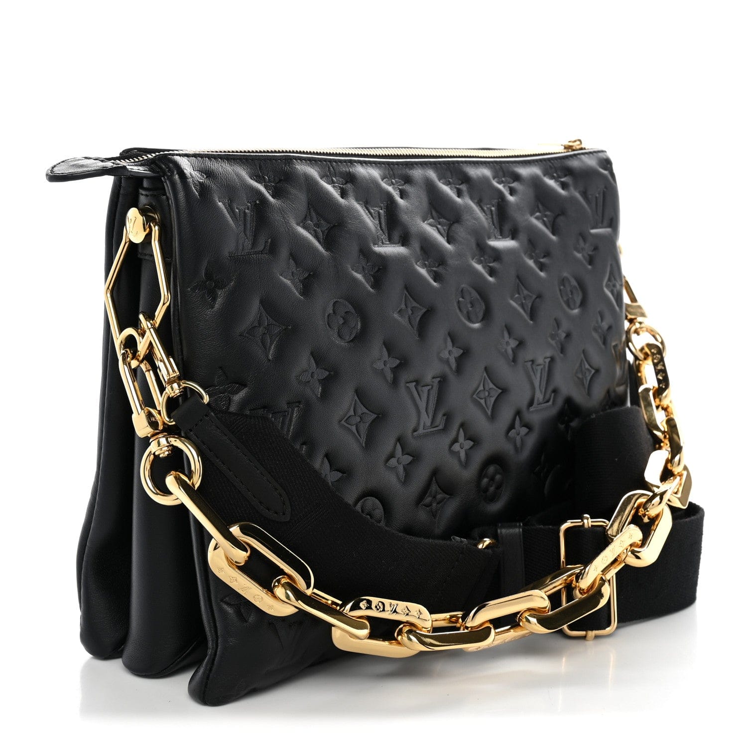 Louis Vuitton Lambskin Embossed Monogram Coussin MM Black