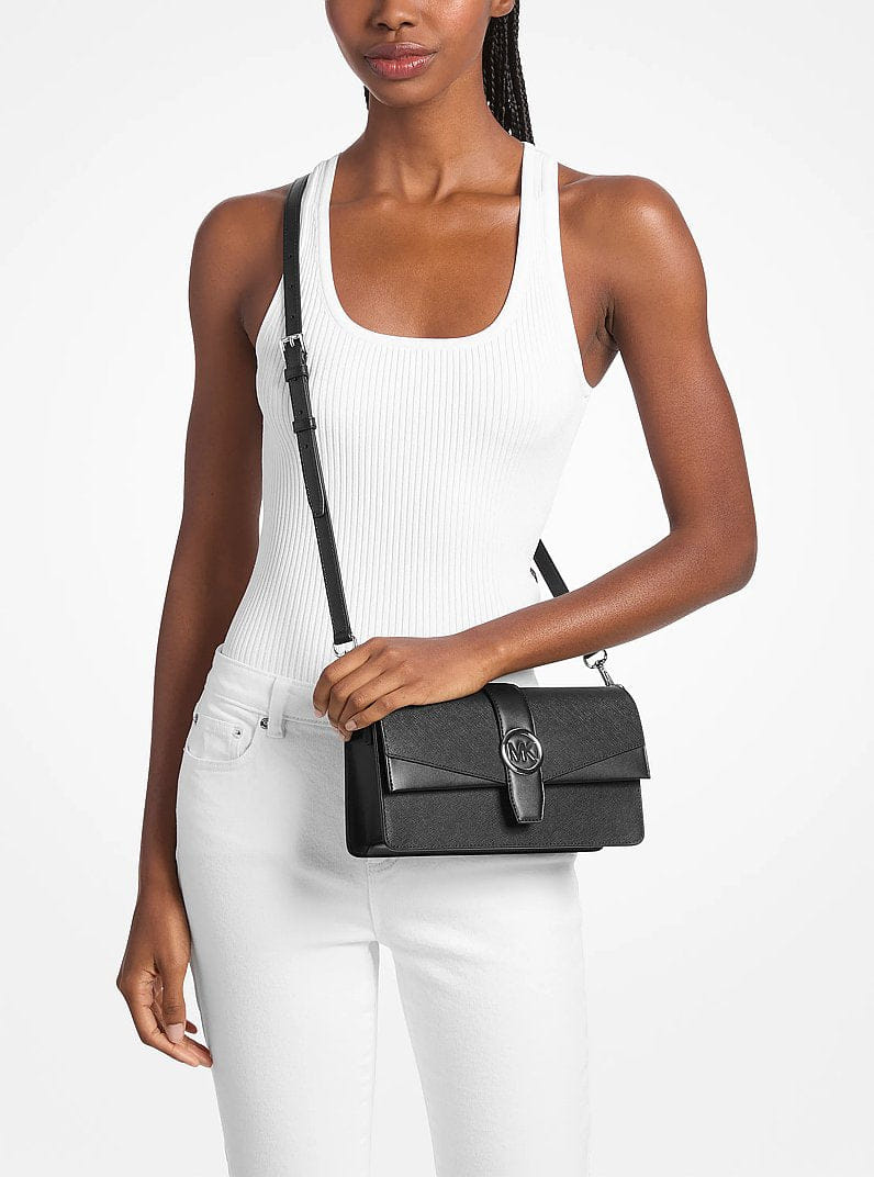 Michael Kors Greenwich Medium Saffiano Leather Convertible Shoulder Bag Black