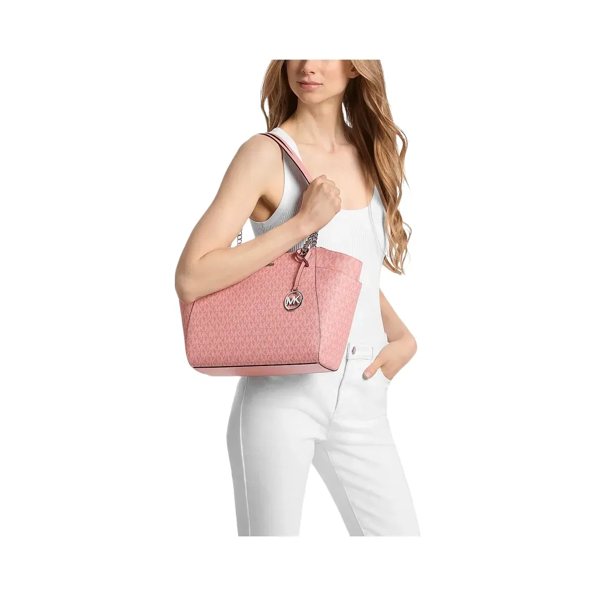 Michael Kors Jet Set Large Signature Logo Shoulder Bag Sunset Rose