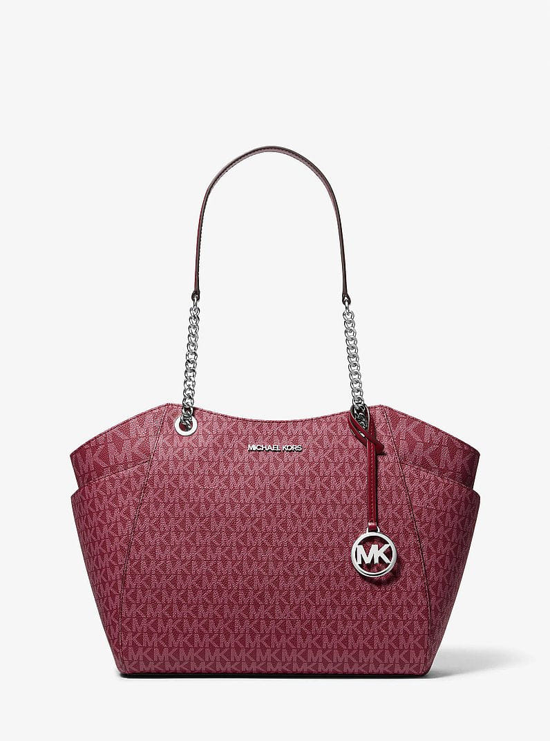 Michael Kors Jet Set Large Signature Logo Shoulder Bag Maroon