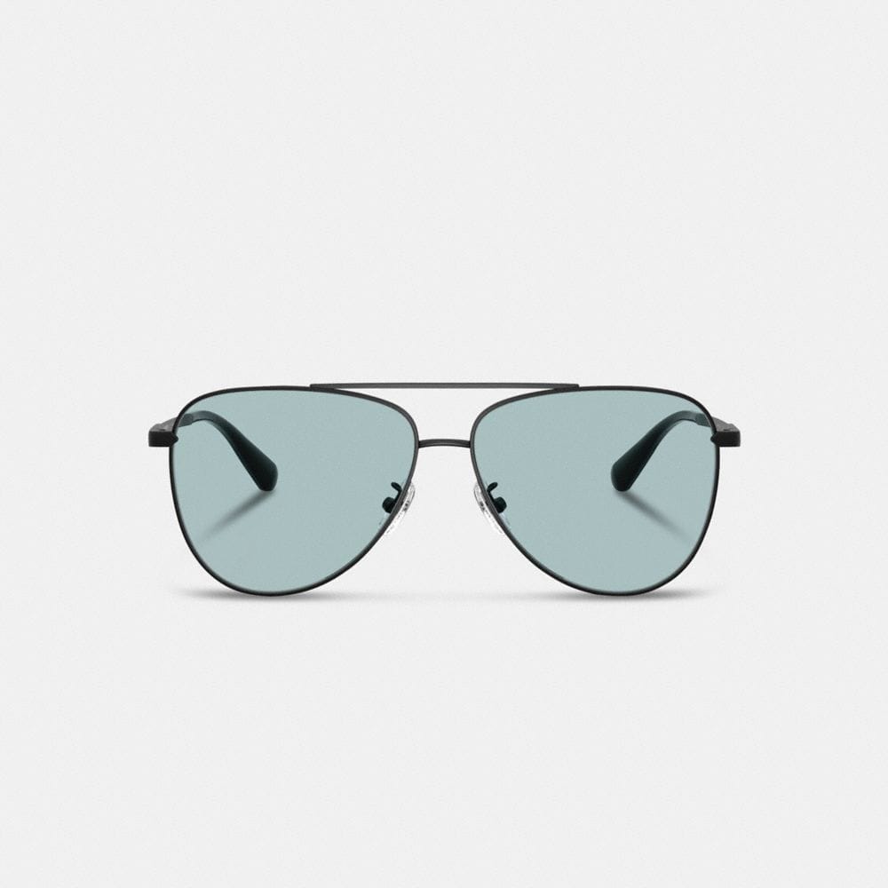 Coach C Hardware Metal Pilot Sunglasses Black Blue