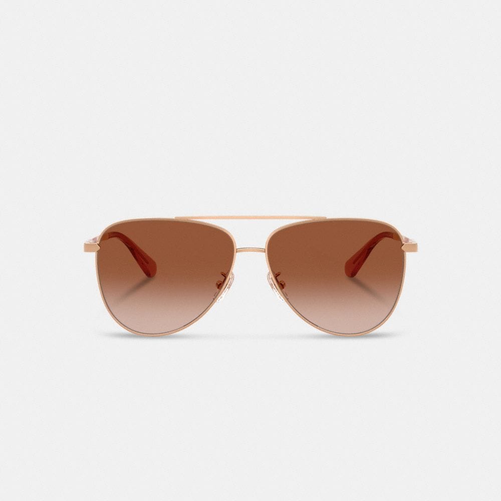 Coach C Hardware Metal Pilot Sunglasses Rose Gold Brown Rose Grad