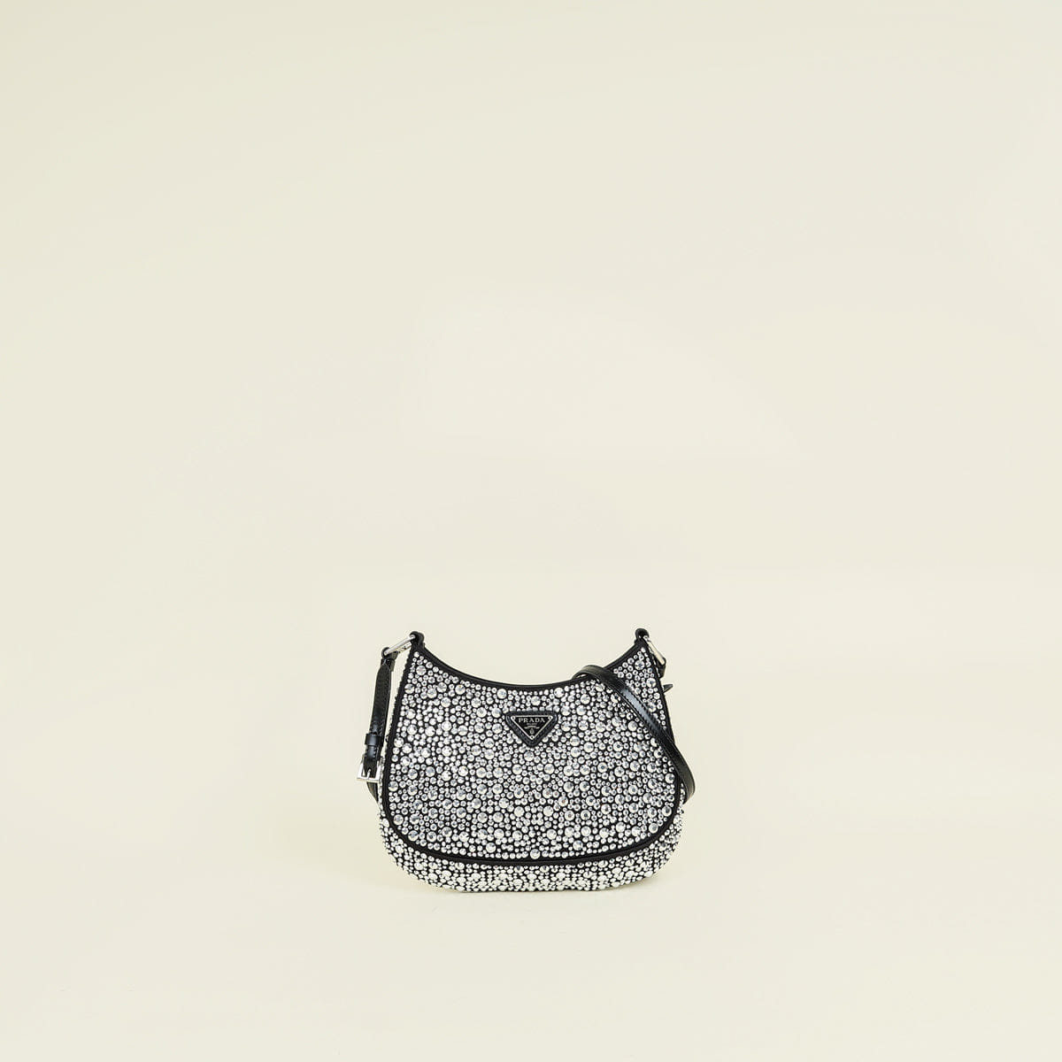 Prada Black Metal Crystal - Embellished Satin Cleo Bag