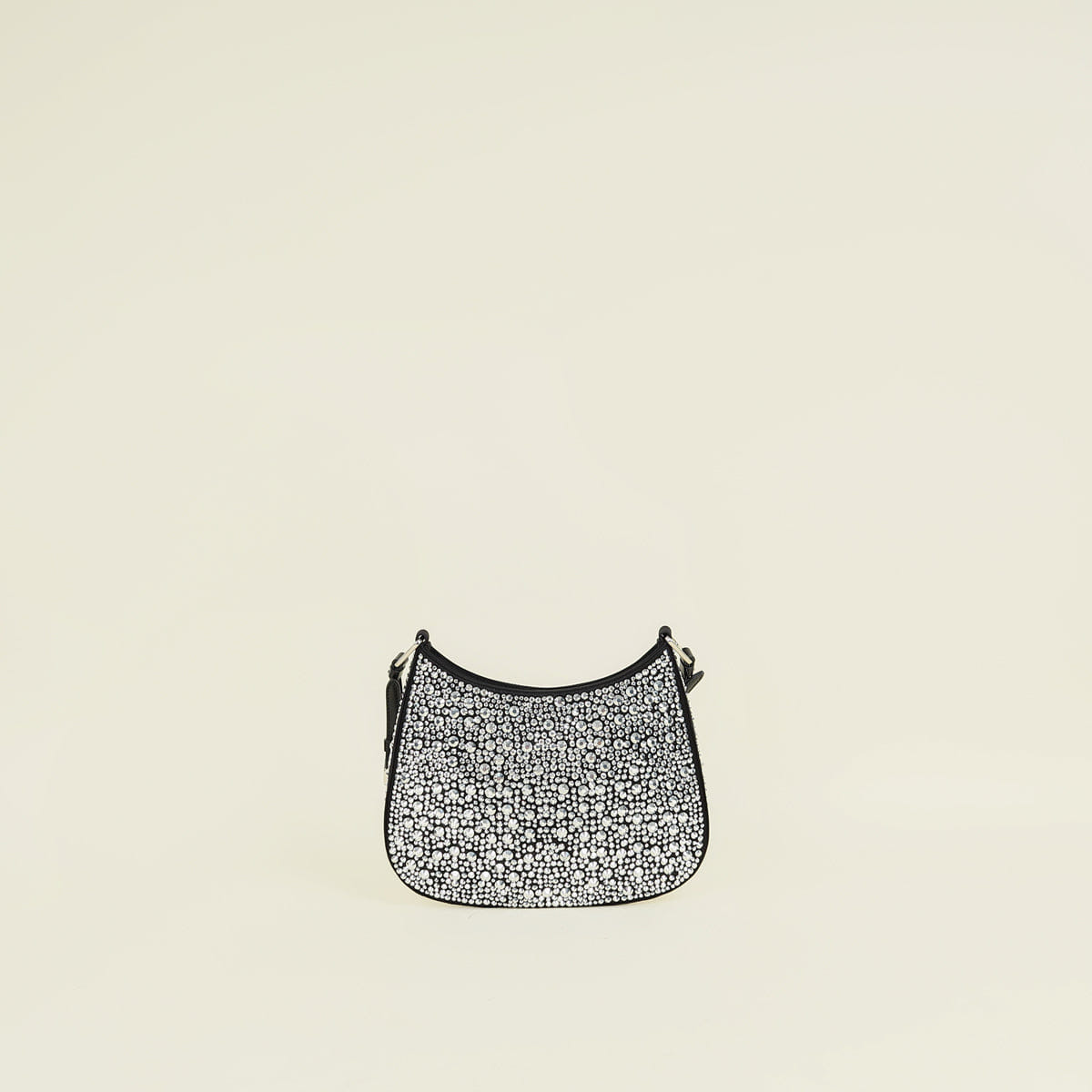 Prada Black Metal Crystal - Embellished Satin Cleo Bag